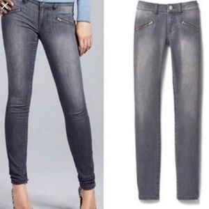 Cabi Woman Size 6 Mid Rise Skinny Jeans Gray Faux Zipper Pockets Grunge Moto